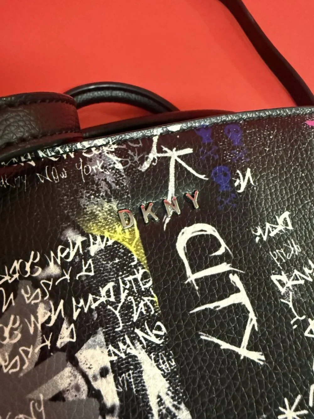 DKNY Graffiti Print Mini Satchel Crossbody Bag Black NYC Street Art Purse